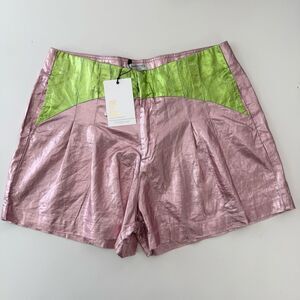 Lanhtropy Womens Pink Watermelon Metallic Linen Shorts Size Medium NWT